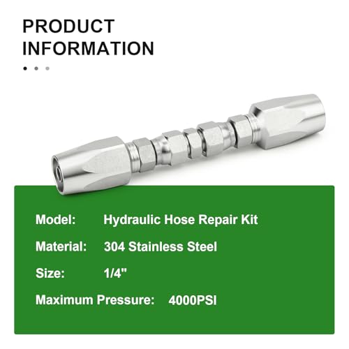 TAISHER 2PCS Hydraulic Hose Repair Kit 1/4" Reusable Fittings, 2-Wire Size #04 Field Repair Kit - size: 0.25 Inch