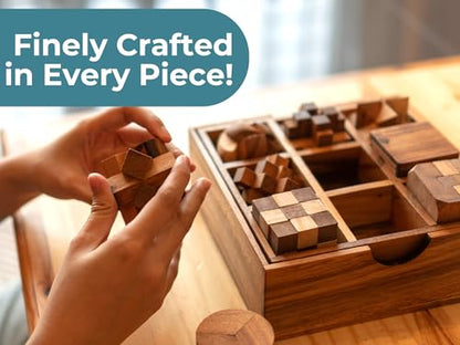 BSIRI 9 in 1 Wooden Brain Teaser Puzzles for Adults Teens Box Set Wood Hard Level 10 Impossible Mind Wood Brain Teaser Games 3D Hand Puzzle Sets for Decoration and Mini Toys - style: 9 Puzzle Set