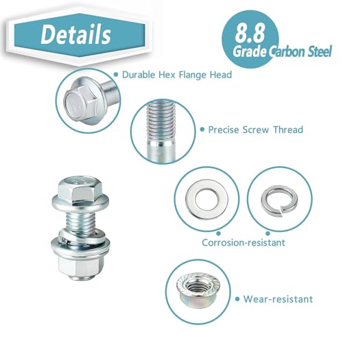 Kadrick 140Pcs Flange Hex Bolts and Nuts Kit,M10 x1.25（M6-1.0 M8 x1.25 Available） (20mm to 45mm) Metric Bolt Assortment,Alloy Steel Class 8.8 Zinc Plated - size: 140Pcs M10 FLANGE HEX Zinc