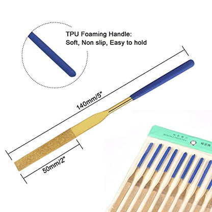10 PCS Diamond Needle File (3×140mm) 150 Grit Titanium Coated Mini Metal Files Flat Files for Precision Metal File Work Miniature DIY Jewelers/Glass/Ceramic