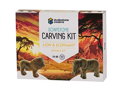 STUDIOSTONE CREATIVE DIY Arts & Crafts Carving Kit Kids Adults Lion & Elephant Sculpture Soapstone