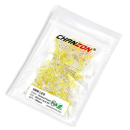 CHANZON 100 pcs 3mm Blinking Yellow LED Diode Lights 1.5Hz Flashing - color: I) Diffused Yellow (100pcs)