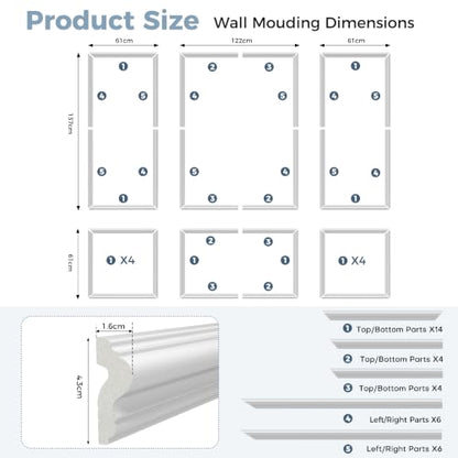 Teabelle Pre-Cut Wall Molding Kit, 6 Pcs Ready to Assemble Wainscoting - color: White-02
