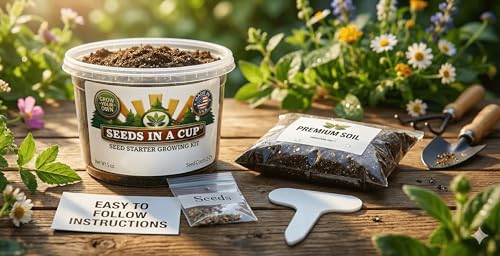 Rhubarb Grow Kit – Seeds in a Cup Indoor/Outdoor Starter Set with Real Potting Soil & Recyclable Planter with Lid | Step-by-Step Instructions | Non GMO | Made in USA – Easy Beginner Gardening Gift - style: Grow Kit