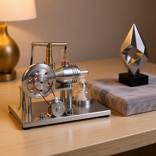MagicTech Hot Air Stirling Engine Cylinder Electricity Power Metal Physics Assembly Model Silver JY39 - size: 6.5 x 3.74 x 4.72 Inch