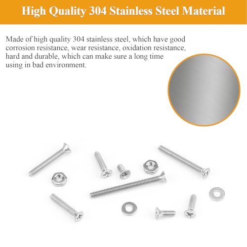 254 Pieces #2-56 x 3/16", 1/4", 5/16", 3/8", 1/2", 5/8", 3/4", 1", Phillips Countersunk Head Machine Screws Nuts Washers Assortment Kit - size: #2-56, style: Phillips Countersunk Head