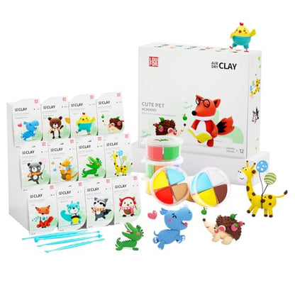 LOUFOR Air Dry Clay Kit -12 Animals Modeling Clay for Kids Arts and Crafts - color: #03White- Cute Pet Academy
