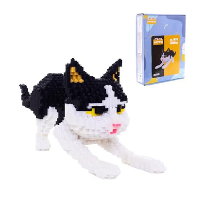 Cat Micro Building Blocks Animal Set, Cow Cat DIY Mini 3D Building Toy Bricks Kit Gift for Adults and Kids, 4800 Pieces, Black & White - color: Black Cat
