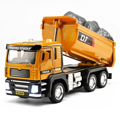 Dump Truck Toys for Boys 3-5 Year Old,Dump Truck Toy Metal Diecast Cab,Pull Back Toy Dump Trucks Construction Vehicles with Lights and Sounds,Construction Trucks for Kids 3 Year and UP - color: Dump Truck