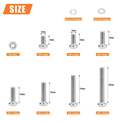 HELIFOUNER 560 Pieces M3 x 4mm /6mm /8mm /10mm /12mm /16mm /20mm, Phillips Pan Head Machine Screws, Metric Screws Bolts Washers Nuts Kit, 304 Stainless Steel - size: M3, style: Phillips Pan Head