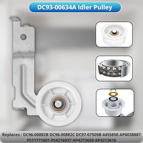 DC97-16782A Dryer Repair Kit For Maytag MDE9700AYW MDE6700AYW MDG9700AWW Samsung DV44AGPXAA DV330AEBXAA01, DC93-00634A Dryer Idler Pulley, 6602-001655 Dryer Belt, Replacement for Samsung Parts