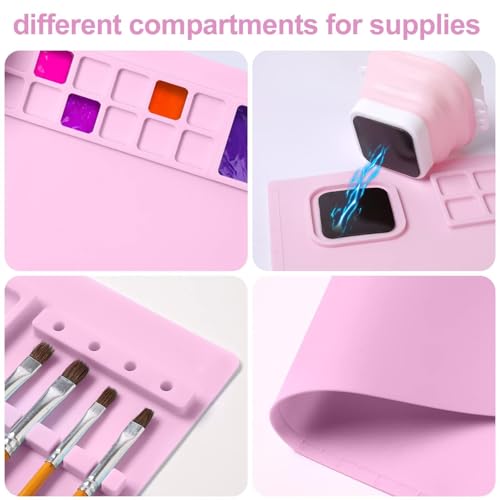 AWOKE Silicone Painting Mat | 20"x16" No-Spill Art Mat with Quick-Attach Magnetic Water Cup, 12 Paint Wells & Palettes | Washable Table Protector for Toddlers & Kids Gifts (Pink) - color: Pink