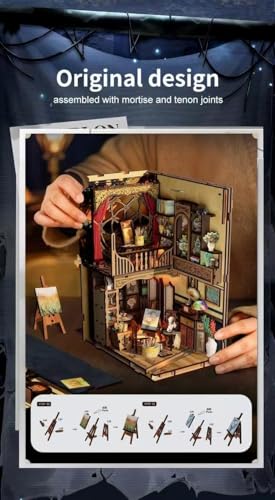 Book Nook Kit - DIY Miniature House Kit 3D Wooden Doll House DIY Book Nook Kits for Adults Creative Gift for Teens and Friends - color: Book Nook Kit