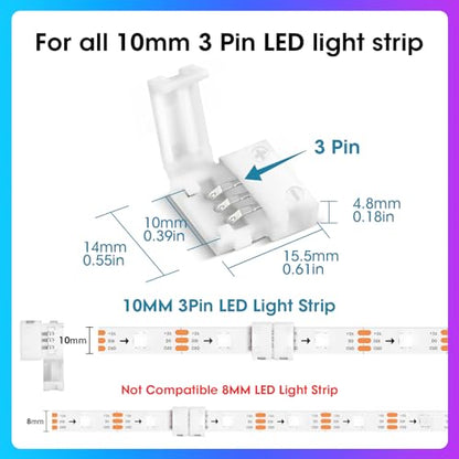 WENHSIN 10Packs 3-Pin RGB LED Light Strip Connectors 10mm Unwired Gapless Solderless Adapter Terminal Extension - size: 10MM-3PIN