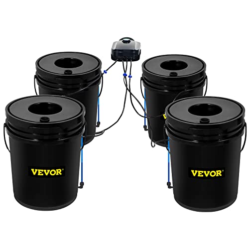 VEVOR DWC Hydroponic System, 5 Gallon 4 Buckets, Deep Water Culture Growing Bucket, Hydroponics Grow Kit with Pump, Air Stone and Water Level Device, for Indoor/Outdoor Leafy Vegetables - style: 4 Buckets