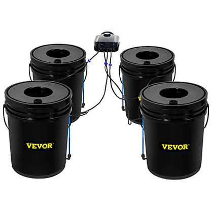 VEVOR DWC Hydroponic System, 5 Gallon 4 Buckets, Deep Water Culture Growing Bucket, Hydroponics Grow Kit with Pump, Air Stone and Water Level Device, for Indoor/Outdoor Leafy Vegetables - style: 4 Buckets