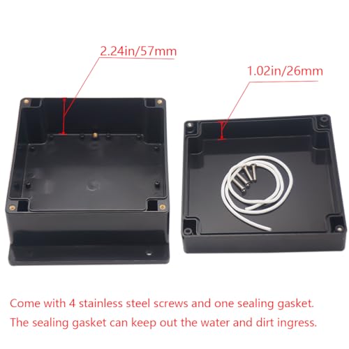 Junction Box IP65 Waterproof ABS Plastic Electrical Project Case Power Junction Boxes, Project Box with Fixed Ear Black 6.30x6.30x3.54 inch (160 x 160 x90 mm) - color: Fixed Ear Design, size: 6.30"x6.30"x3.54"