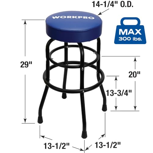 WORKPRO Heavy-Duty Garage Shop Stool, Swivel Cushion Seat, Steel Frame