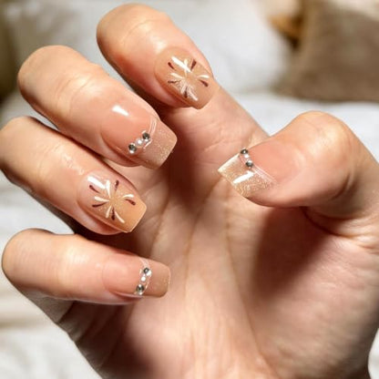 6 Packs (144 Pcs) | Reusable Press on Nails | cute nails | 6-Style Bundle | 12 Sizes | Each Style 24 Pcs | Black Gold Bow Heart - color: Black Gold Bow Heart