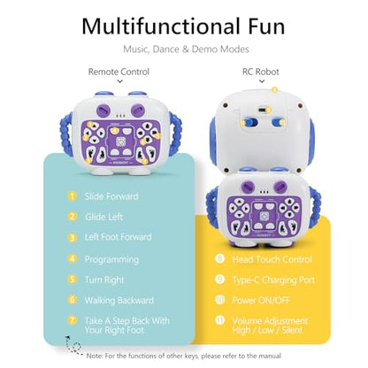 GILOBABY Programmable RC Robot Toy for Kids, Rechargeable STEM Astronaut - color: Purple