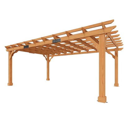 AMERLIFE 12x16 FT Outdoor Wooden Pergola, Large Solid Cedar Wood Pergola Kit with Slatted Roof Design, Heavy-Duty Frame for Backyard, Patio & Garden, Red-Brown Finish - size: 12x16 FT