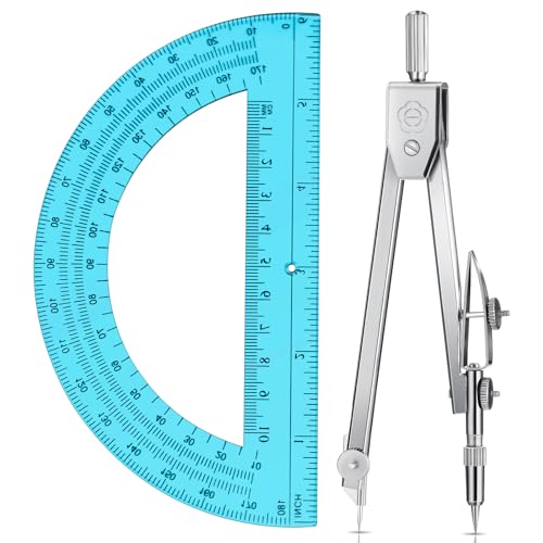 EBOOT Drawing Compass and 6 in Protractor Geometry Set, Blue - color: Blue
