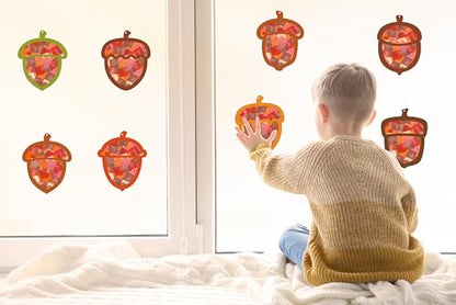Renbuzhu 40-Pack Fall Acorn Paper Suncatchers Crafts Kit - DIY Autumn Stained Glass Window Decorations for Thanksgiving Activities, Art Projects - style: acorn