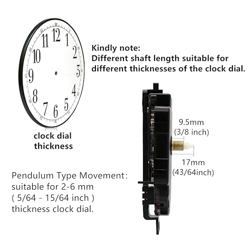 Youngtown Quartz Clock Movement Replacement Kit with Pendulum 43/64" Shaft - size: 43/64 inch total shaft length