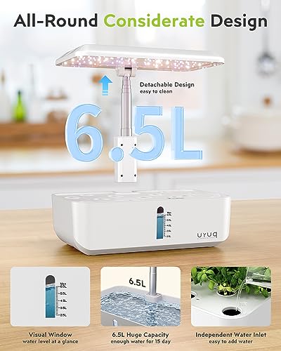 URUQ 12 Pods Hydroponic Growing System LED Grow Light Remote Control White - color: White