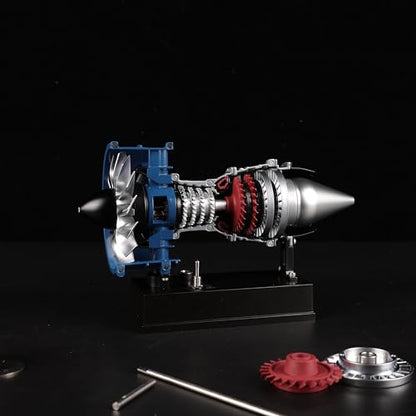 DM122 Mini Metal Turbofan Engine Model Kit that Works, 170+ Parts 1:20 Scale 4.41”H x 7”L x 3”W All-Metal Jet Engine Model with Transparent Cover, STEM Educational Assembly Kit, Desk Decoration Gift