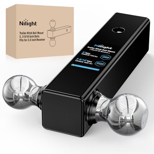 Nilight Multi-Ball Trailer Hitch Ball Mount, 2 & 2-5/16 Inch Balls, Dual Ball Mount fits 2-1/2-Inch Hitch Receiver, Chrome Plating - color: 2-1/2" hitch 2ball