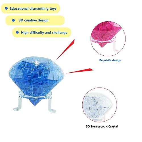 3D Crystal Diamond Puzzle, Crystal Puzzle Brainteasers for Puzzlers Ages 16 and Up, 41PCS(Blue-Diamond) - color: Blue-diamond