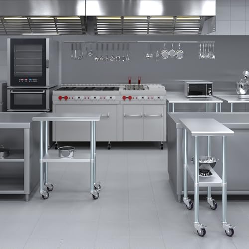 AmGood 30 in. x 15 in. Stainless Steel Work Table with Wheels | Metal Kitchen Food Prep Table | NSF - size: 15 in. Long x 30 in. Deep with Wheels
