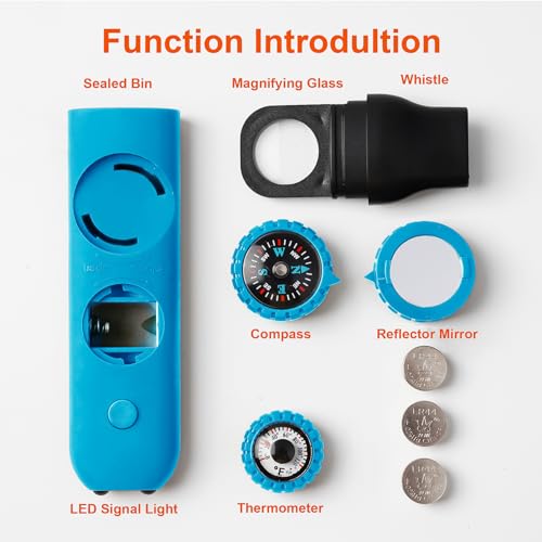 Emergency Survival Safety Whistle，Whistle for Kids with Lanyard,Compass,Thermometer,Ideal for Kayaking, Boating, Hiking, Camping, Climbing - color: Blue 2pcs