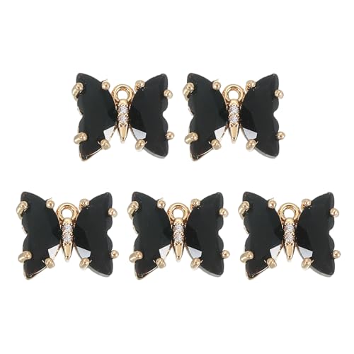 uxcell Crystal Gold Plated Butterfly Charm, Brass Zircon Charm Pendant - color: Black, size: 12x10mm