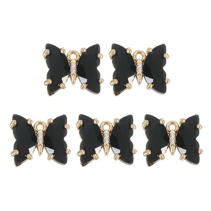 uxcell Crystal Gold Plated Butterfly Charm, Brass Zircon Charm Pendant - color: Black, size: 12x10mm