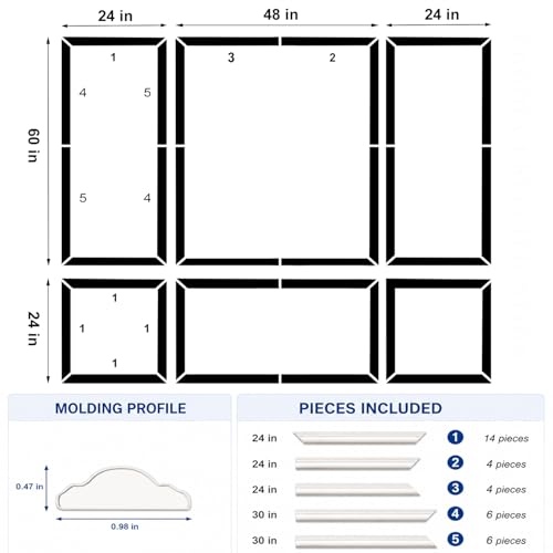 3 Set Peel and Stick Wall Molding Kit,Pre Cut Wainscoting Panels,24x60in - color: 24x60in