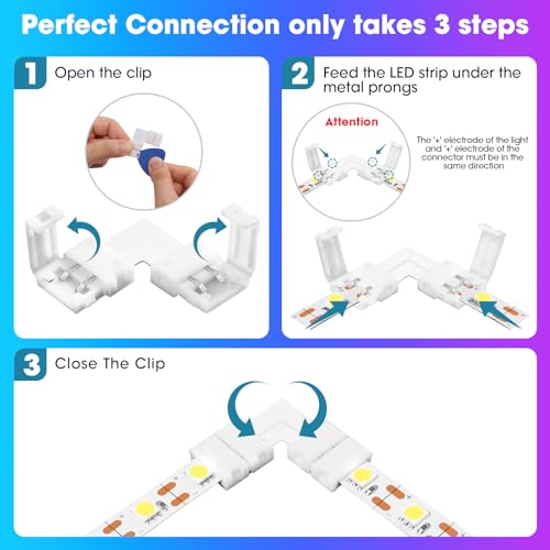 WENHSIN 10Packs 2-Pin L Shape RGB LED Light Strip Connectors 10mm Unwired Gapless Solderless Adapter Terminal Extension - size: 10MM-2PIN-L
