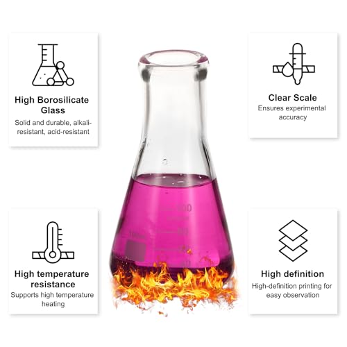 PATIKIL Erlenmeyer Flask, 8Pcs 100ml 3oz Narrow Mouth Graduated Flasks Borosilicate Glass with Printed Graduation for Lab Experiment Chemistry Science Study - size: 100ml/3oz
