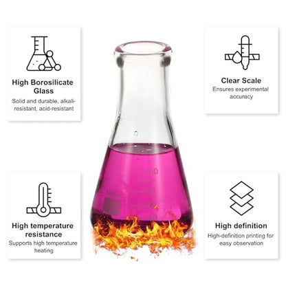 PATIKIL Erlenmeyer Flask, 8Pcs 100ml 3oz Narrow Mouth Graduated Flasks Borosilicate Glass with Printed Graduation for Lab Experiment Chemistry Science Study - size: 100ml/3oz