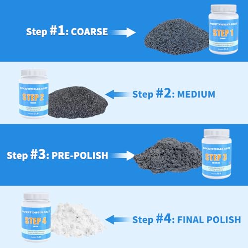 KomeStone Rock Tumbler Grit and Polish Refill Kit - 6 Pounds, Value Pack, Ideal for Up to 40 lbs. of Rocks, 4-Step Tumbling Media, Compatible with Any Rock Polisher, Better Results - color: Light Blue