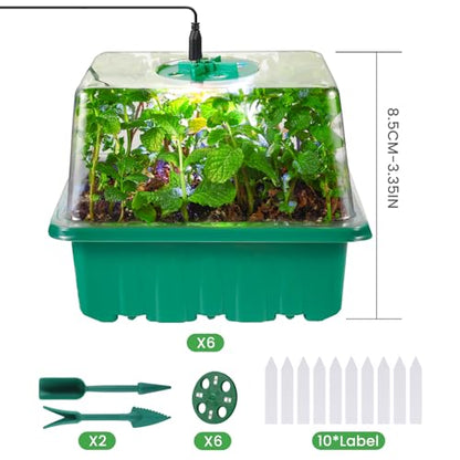 Seed Starter Trays with Grow Lights, 72 Cells Seed Starter Kit with Lights, 3 Lighting Mode, 4 Timing Set, Germination Kit for Seed Starting Trays, Seedling Starter with High Humidity Control Domes - color: Green 6pcs
