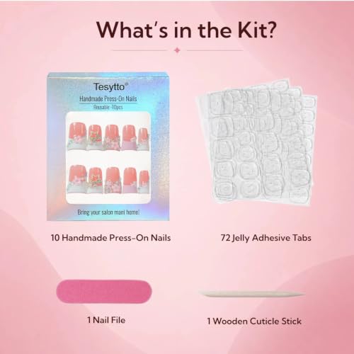 Cute Pink Press on Nails Short Duck Cherry Blossom, Size S - color: Cherry Blossom Whisper, size: S