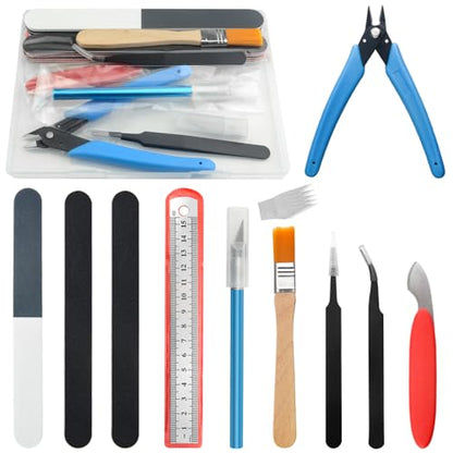 15Pcs Modeler Basic Tools Craft Set for Gundam Model Tools Kit with Plastic Box for Model Assemble Car Hobby Model Building Repairing and Fixing DIY Craft kit