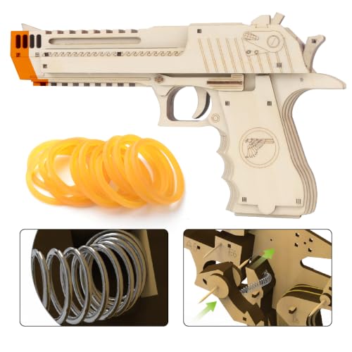 VJOALIN 3D Wooden Puzzles, Desert Eagle Wood Puzzles Gun Rubber Band Pistol Toys Machinery Model Best Present Puzzle for Adults