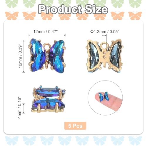 uxcell Crystal Gold Plated Butterfly Charm, Brass Zircon Charm Pendant - color: Bright Blue, size: 12x10mm