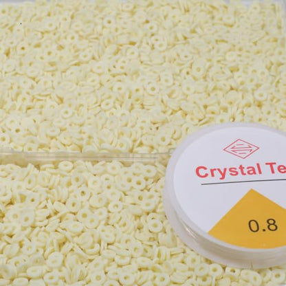 4000pcs Light Yellow Clay Beads,6mm Heishi Bead Polymer Flat Round Disc Bulk Beads for Jewelry Making,DIY Friendship Bracelet and Necklace Craft - color: Light Yellow