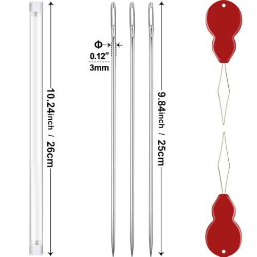 3PCS / 10" Professional Upholstery Needle 25cm Length 3mm Thickness, Big Eye Hand Sewing Needles for Stitching and Crafting Projects - color: 10inch-3Pcs