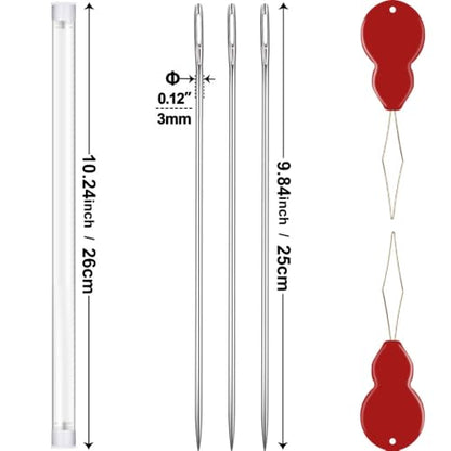 3PCS / 10" Professional Upholstery Needle 25cm Length 3mm Thickness, Big Eye Hand Sewing Needles for Stitching and Crafting Projects - color: 10inch-3Pcs