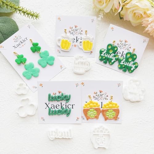 St. Patrick's Day Polymer Clay Cutters Set - 12pcs Lucky Shamrock Leprechaun Shapes for DIY Earring Jewelry Making, Soft Clay Crafts & Holiday Supplies - color: 2R color